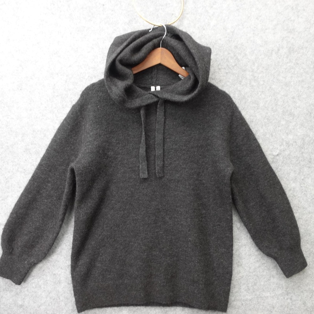 Arket Hoodie Womens SMALL Dark Gray Alpaca Washable Wool Charcoal Scandinavian